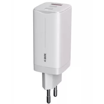 IBOX Cargador portátil ILUC65W, 65W, 2x USB-C + 1x USB-A, blanco, cable de 1,5 m