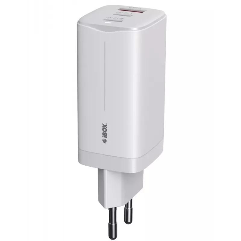 IBOX Cargador portátil ILUC65W, 65W, 2x USB-C + 1x USB-A, blanco, cable de 1,5 m
