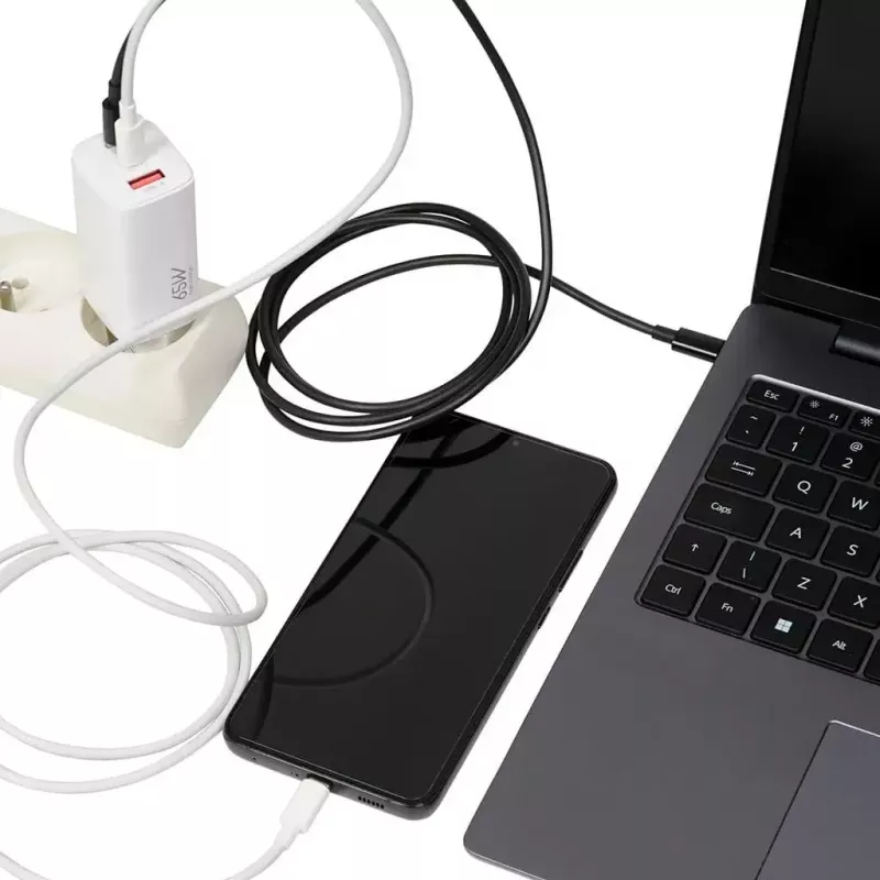 IBOX Cargador portátil ILUC65W, 65W, 2x USB-C + 1x USB-A, blanco, cable de 1,5 m