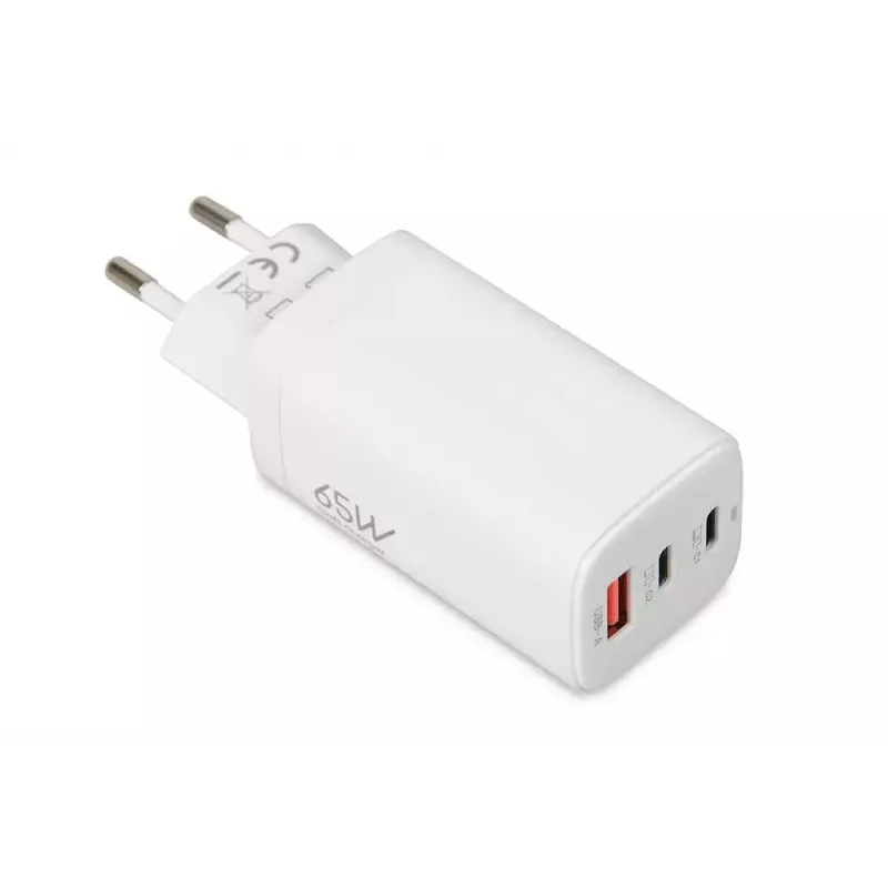 IBOX Cargador portátil ILUC65W, 65W, 2x USB-C + 1x USB-A, blanco, cable de 1,5 m