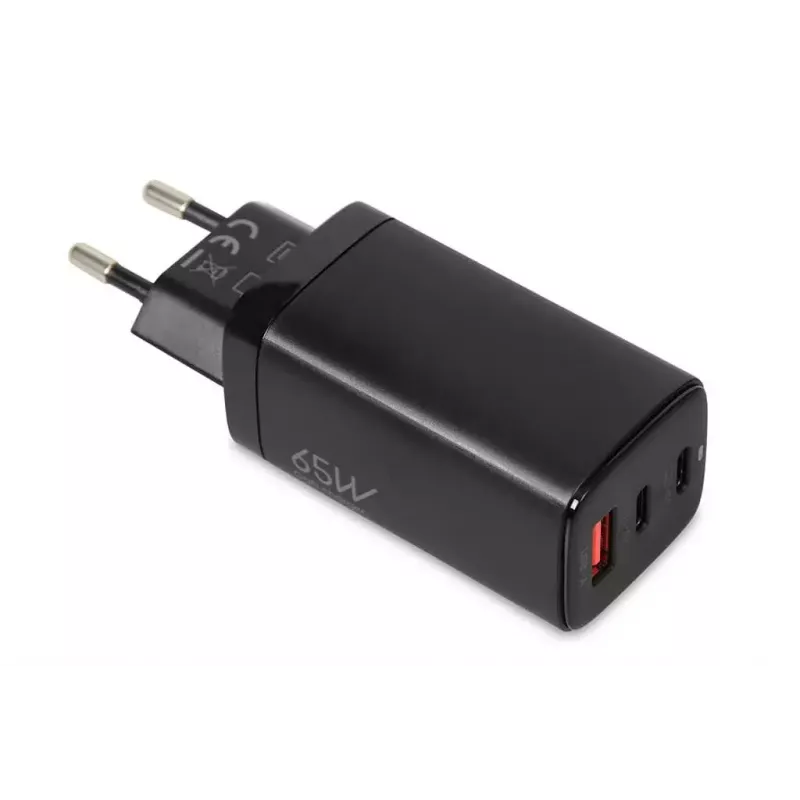 Cargador de CA para dispositivos móviles IBOX ILUC65B — 65 W, 3x USB (2x USB‑A Gen1, 1x USB‑C), negro, 100–240 V