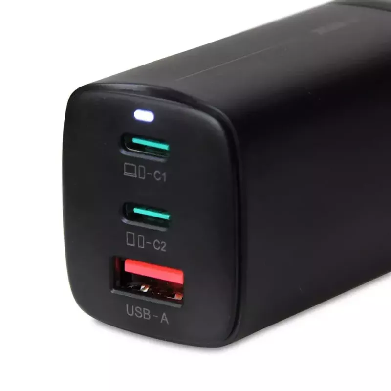 Cargador de CA para dispositivos móviles IBOX ILUC65B — 65 W, 3x USB (2x USB‑A Gen1, 1x USB‑C), negro, 100–240 V