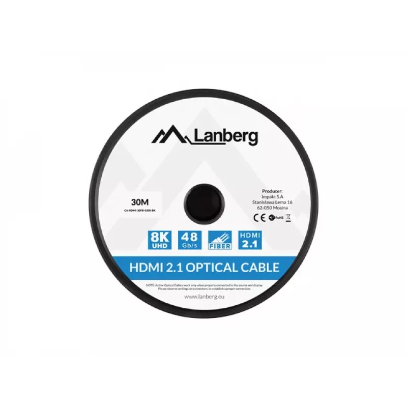 Cable HDMI LANBERG - M/m V2.1 Optical AOC - 30m negro