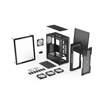 Caja PC ENDORFY Regnum 400 ARGB torre negra — ATX, cristal templado, ARGB, 3x120mm frontal, 1x120mm trasero, soporta GPU 37 cm