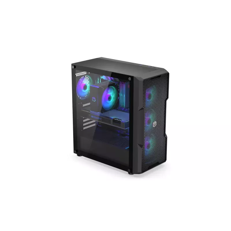 Caja PC ENDORFY Regnum 400 ARGB torre negra — ATX, cristal templado, ARGB, 3x120mm frontal, 1x120mm trasero, soporta GPU 37 cm