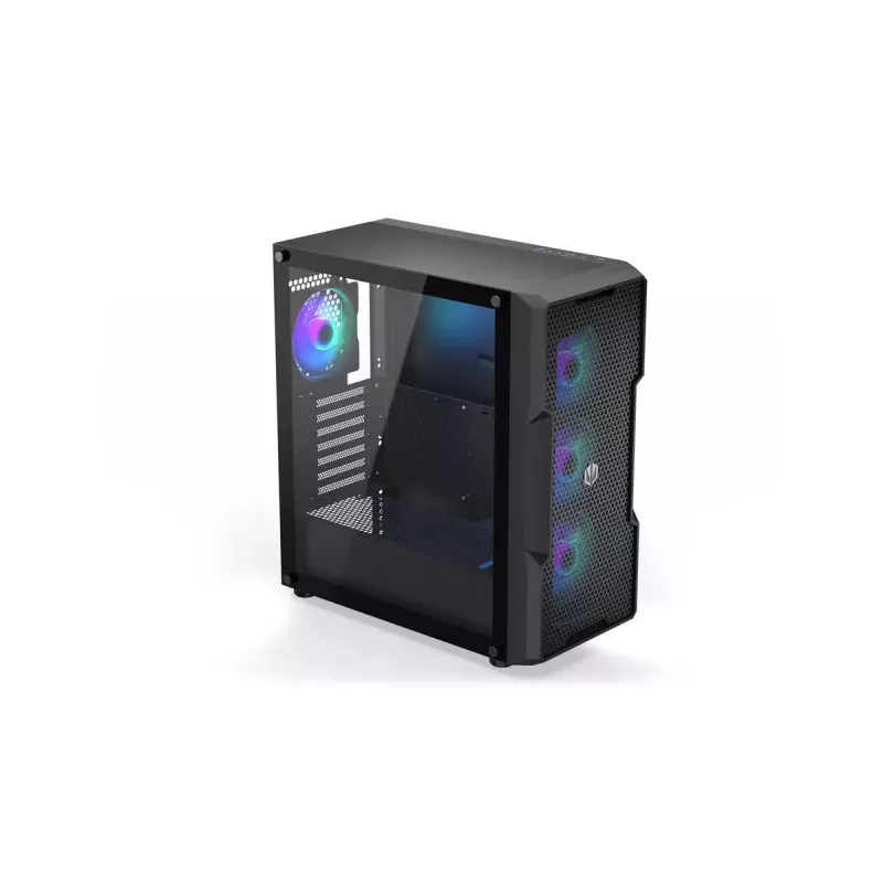 Caja PC ENDORFY Regnum 400 ARGB torre negra — ATX, cristal templado, ARGB, 3x120mm frontal, 1x120mm trasero, soporta GPU 37 cm
