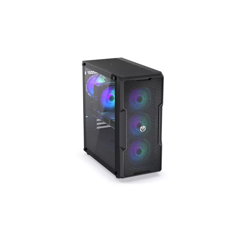 Caja PC ENDORFY Regnum 400 ARGB torre negra — ATX, cristal templado, ARGB, 3x120mm frontal, 1x120mm trasero, soporta GPU 37 cm