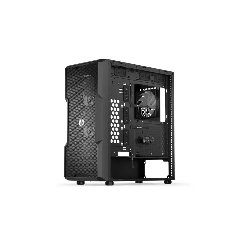 Caja PC ENDORFY Regnum 400 ARGB torre negra — ATX, cristal templado, ARGB, 3x120mm frontal, 1x120mm trasero, soporta GPU 37 cm