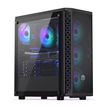 Caja PC ENDORFY Signum 300 ARGB torre negra — ATX, cristal templado, iluminación ARGB, soporta GPU 350 mm, altura de ventilador de CPU 161 mm