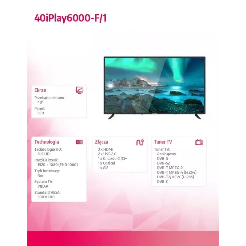 Televisor LED Allview 40iPlay6000-F/1 40 pulgadas (101 cm) FHD, VIDAA, WLAN, HDMI, USB, negro