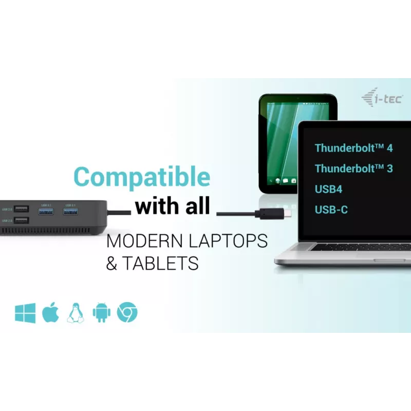 i-tec USB-C HDMI Dual DP docking station con Power Delivery 100 W + cargador universal 100 W