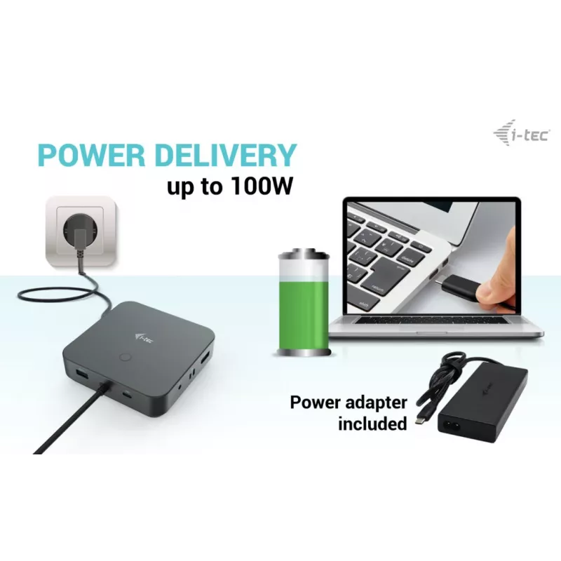 i-tec USB-C HDMI Dual DP docking station con Power Delivery 100 W + cargador universal 100 W