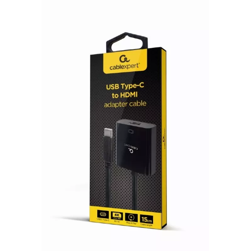 Cable adaptador GEMBIRD USB Type-C a HDMI, 4K@60Hz, 15cm, negro