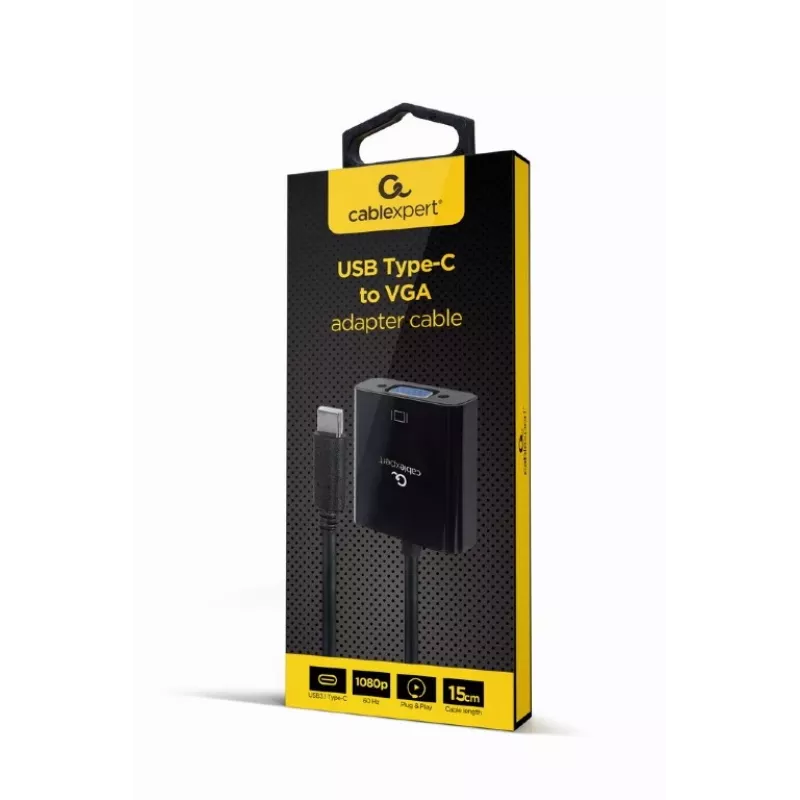 Adaptador GEMBIRD USB Type-C a VGA Display, 15 cm, negro