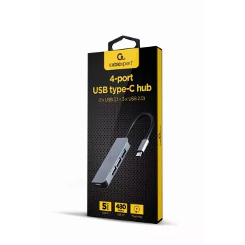 Gembird UHB-U3P1U2P3-01 hub USB-C, plateado