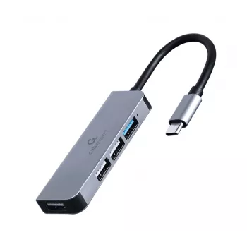 Gembird UHB-U3P1U2P3-01 hub USB-C, plateado