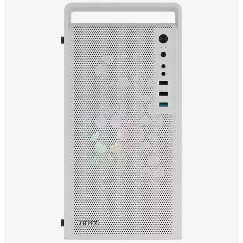 Caja de PC AEROCOOL PGS CS-109-G-WT-v1 mini torre SPCC blanca — microATX, hasta 26 cm GPU, FRGB, frontal de malla