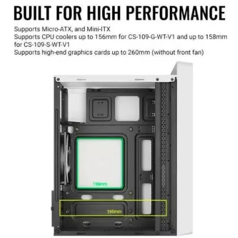 Caja de PC AEROCOOL PGS CS-109-G-WT-v1 mini torre SPCC blanca — microATX, hasta 26 cm GPU, FRGB, frontal de malla