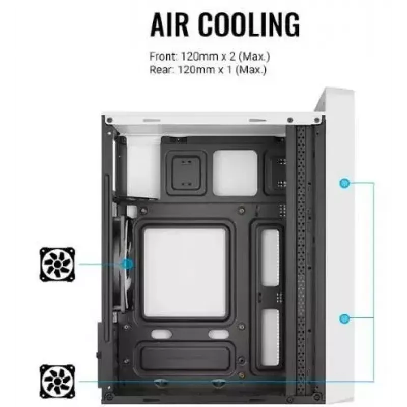 Caja de PC AEROCOOL PGS CS-109-G-WT-v1 mini torre SPCC blanca — microATX, hasta 26 cm GPU, FRGB, frontal de malla