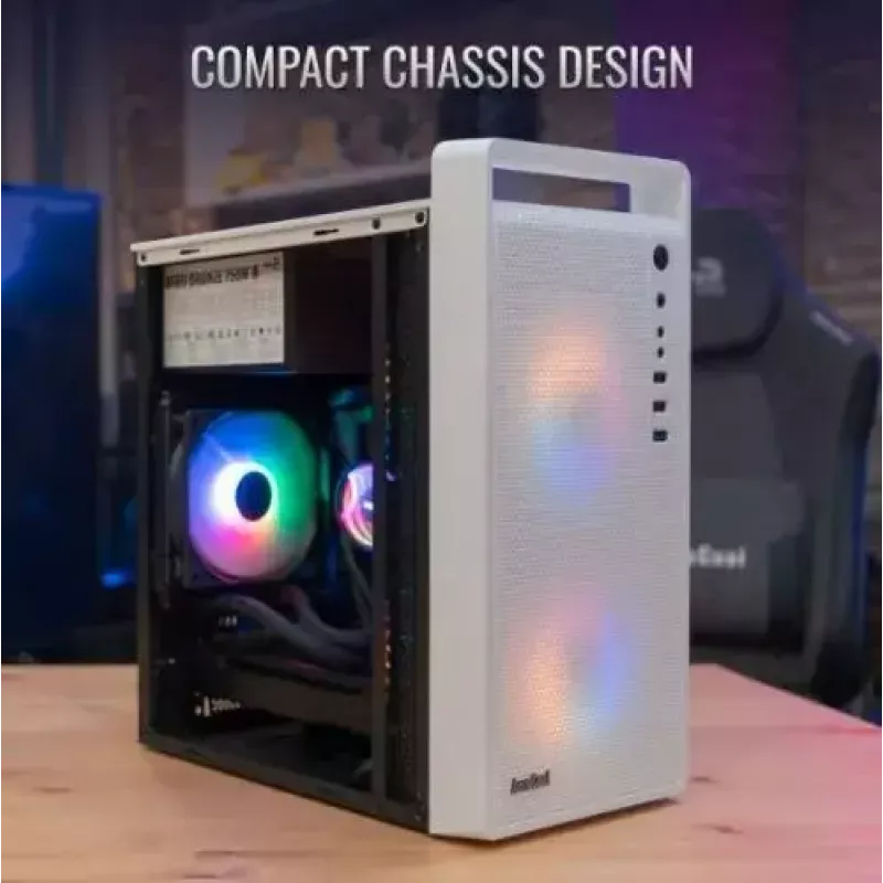 Caja de PC AEROCOOL PGS CS-109-G-WT-v1 mini torre SPCC blanca — microATX, hasta 26 cm GPU, FRGB, frontal de malla