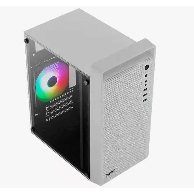 Caja de PC AEROCOOL PGS CS-109-G-WT-v1 mini torre SPCC blanca — microATX, hasta 26 cm GPU, FRGB, frontal de malla