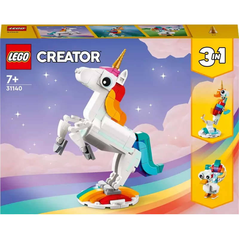 Juguete de construcción LEGO Creator 3en1 31140 unicornio mágico, 145 piezas, 130 mm de altura, edad 7+