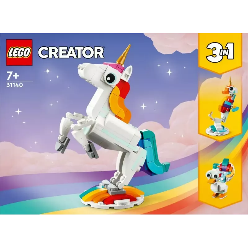 Juguete de construcción LEGO Creator 3en1 31140 unicornio mágico, 145 piezas, 130 mm de altura, edad 7+