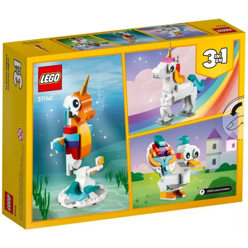 Juguete de construcción LEGO Creator 3en1 31140 unicornio mágico, 145 piezas, 130 mm de altura, edad 7+