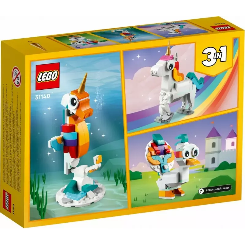 Juguete de construcción LEGO Creator 3en1 31140 unicornio mágico, 145 piezas, 130 mm de altura, edad 7+