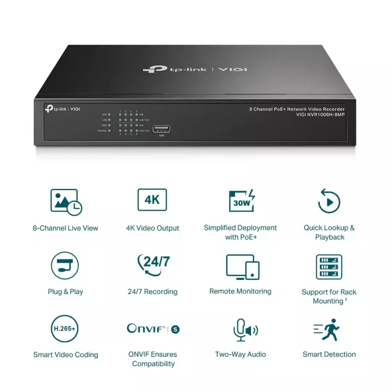 Grabador de vídeo en red PoE+ de 8 canales TP-Link VIGI