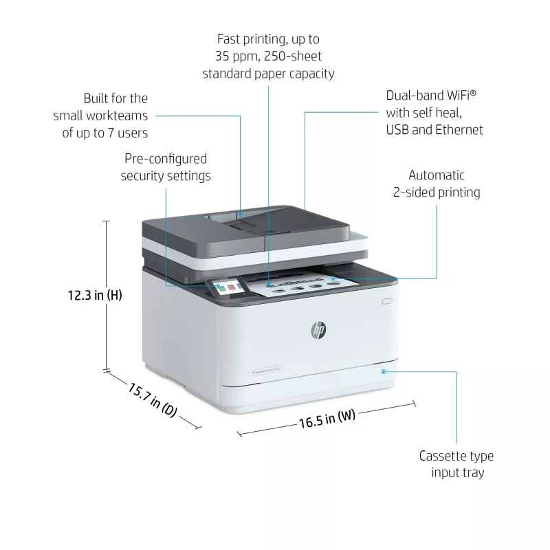 Impresora HP LaserJet Pro MFP 3102fdn, láser, monocromo, 1200 x 1200 DPI, A4, impresión directa, blanca