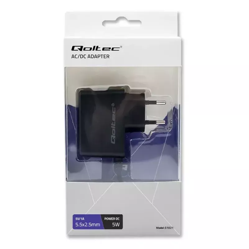 Qoltec 51021 fuente de alimentación enchufable 5 W, 5 V, 1 A, 5,5x2,5 mm