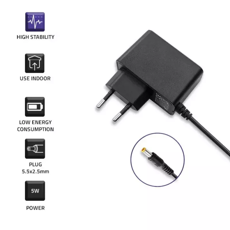 Qoltec 51021 fuente de alimentación enchufable 5 W, 5 V, 1 A, 5,5x2,5 mm