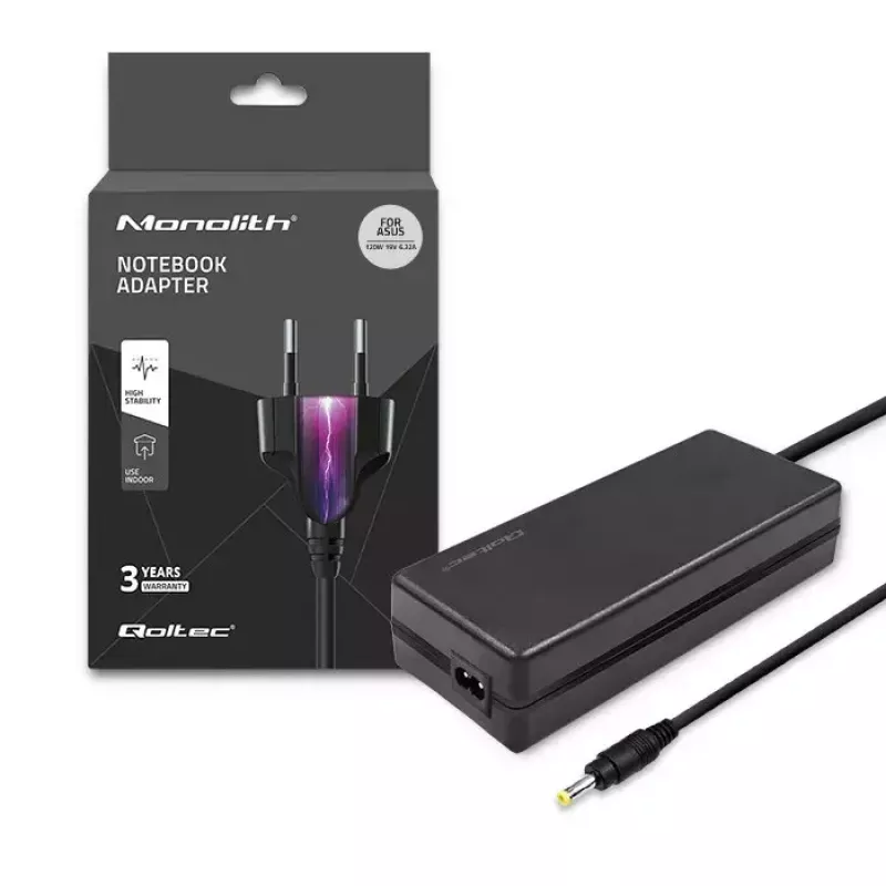 Fuente de alimentación Qoltec 51037 120W para interiores negra para portátil