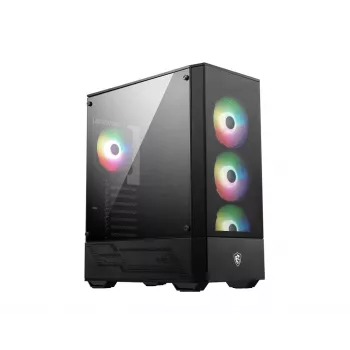 Caja de PC MSI MAG FORGE 112R semitorre negra con cristal templado, 3 ventiladores frontales de 120mm, compatibilidad ATX/Micro-ATX/Mini-ITX