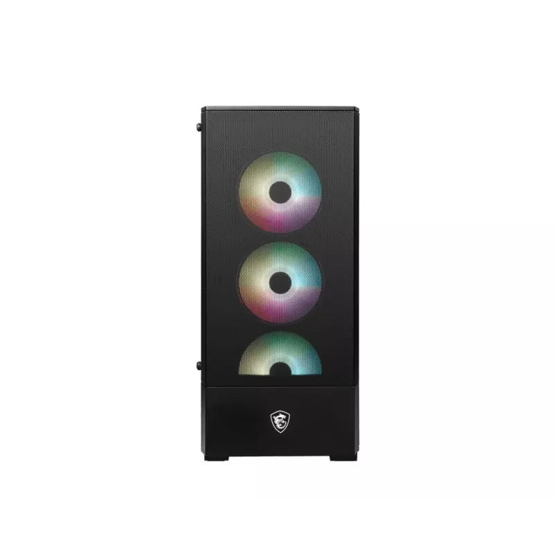 Caja de PC MSI MAG FORGE 112R semitorre negra con cristal templado, 3 ventiladores frontales de 120mm, compatibilidad ATX/Micro-ATX/Mini-ITX