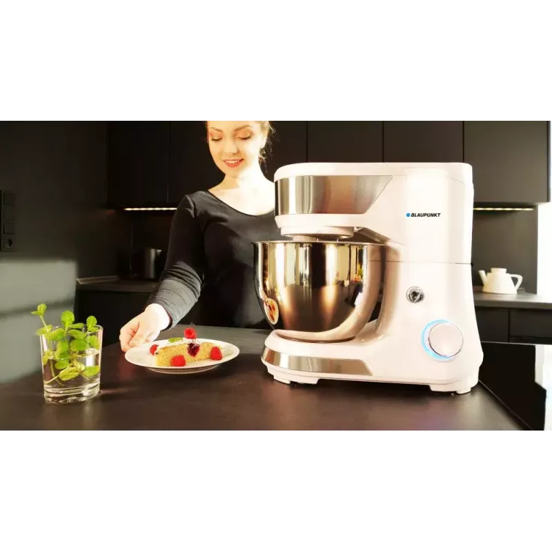 Batidora de vaso BLAUPUNKT SMM501 — bol de acero inoxidable de 5 l, 1000 W, cabezal basculante, mando giratorio, blanca
