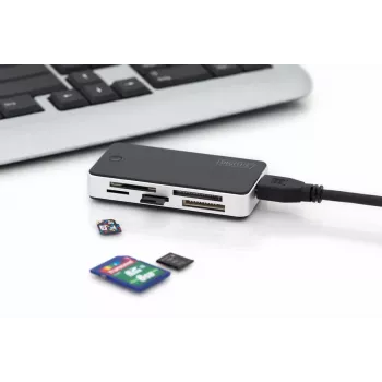 Lector de tarjetas DIGITUS USB 3.0, compatible con tarjetas MS/SD/SDHC/MiniSD/M2/CF/MD/SDXC, cable con conector USB-A de 1M