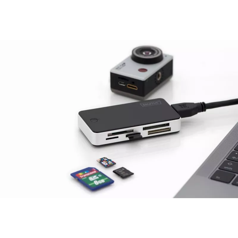 Lector de tarjetas DIGITUS USB 3.0, compatible con tarjetas MS/SD/SDHC/MiniSD/M2/CF/MD/SDXC, cable con conector USB-A de 1M