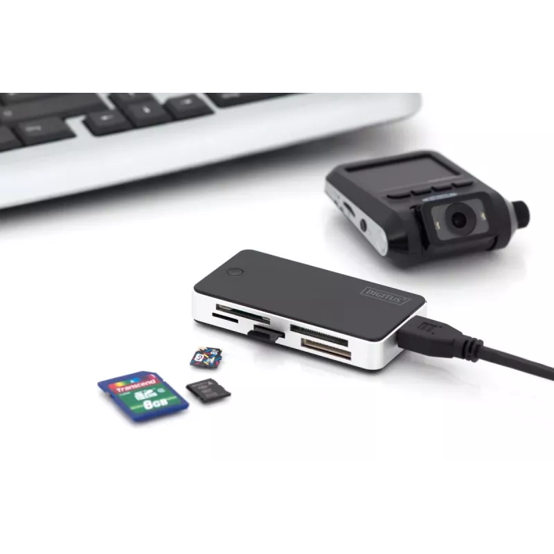 Lector de tarjetas DIGITUS USB 3.0, compatible con tarjetas MS/SD/SDHC/MiniSD/M2/CF/MD/SDXC, cable con conector USB-A de 1M