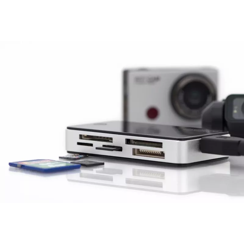 Lector de tarjetas DIGITUS USB 3.0, compatible con tarjetas MS/SD/SDHC/MiniSD/M2/CF/MD/SDXC, cable con conector USB-A de 1M
