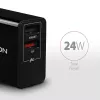 Cargador de pared Axagon ACU-QS24 QUICK and SMART, 2x conector USB QC3.0/AFC/FCP + 5V-1,2A, 24W