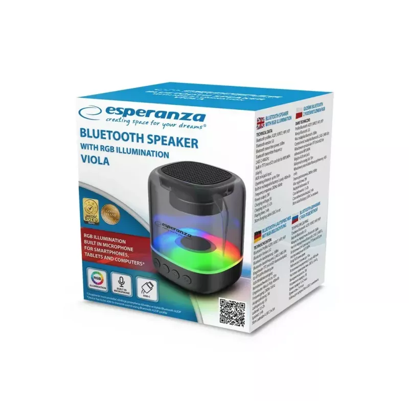 Altavoz portátil ESPERANZA EP154, 3W RMS, Bluetooth 5.0, MicroSD, FM, 4 h de reproducción, negro