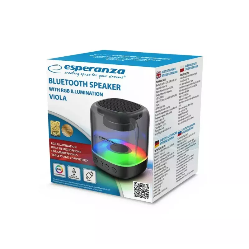 Altavoz portátil ESPERANZA EP154, 3W RMS, Bluetooth 5.0, MicroSD, FM, 4 h de reproducción, negro