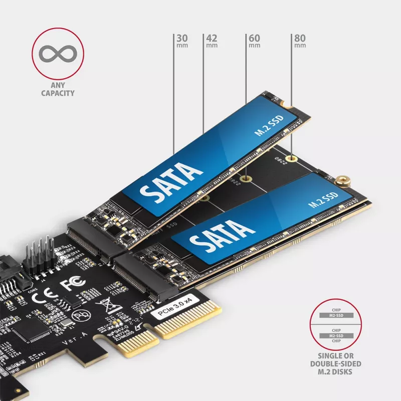Axagon PCES-SA4M2 controlador PCIe 2 puertos SATA 6G internos + adaptador de tarjeta M.2 B-Key M.2, SATA