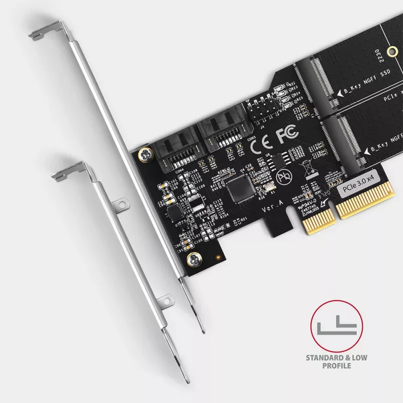 Axagon PCES-SA4M2 controlador PCIe 2 puertos SATA 6G internos + adaptador de tarjeta M.2 B-Key M.2, SATA