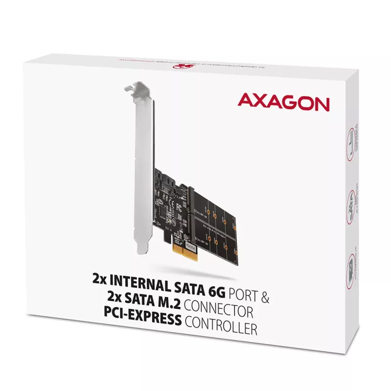 Axagon PCES-SA4M2 controlador PCIe 2 puertos SATA 6G internos + adaptador de tarjeta M.2 B-Key M.2, SATA
