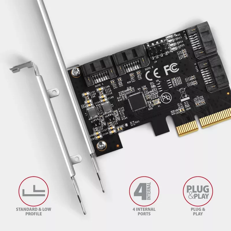 Controlador PCIe Axagon PCES-SA4X4 - 4 puertos SATA 6G internos, ASM1164, SP y LP