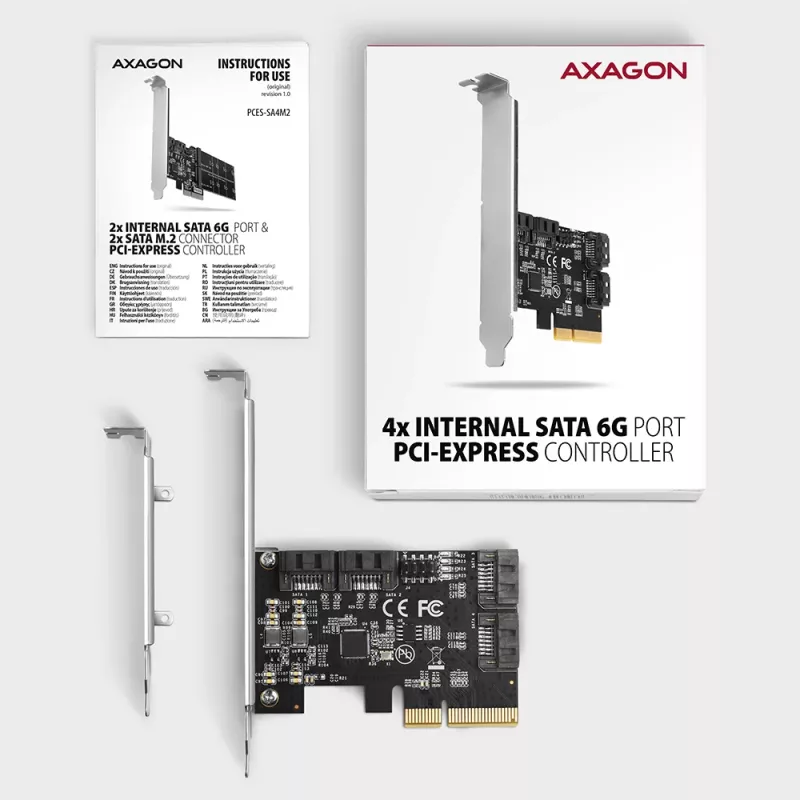 Controlador PCIe Axagon PCES-SA4X4 - 4 puertos SATA 6G internos, ASM1164, SP y LP