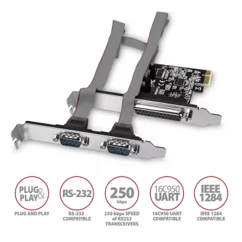 Axagon PCEA-PSN PCIe - 1 adaptador de puerto paralelo y 2 serie 250 kbps con SP y LP